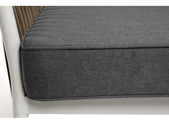 "Касабланка" диван 3-местный плетеный из роупа, каркас алюминий светло-серый (RAL7035) муар, роуп серо-коричневый 23мм, ткань серая 017 в Каменске-Уральском