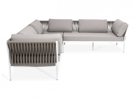 "Касабланка" диван модульный плетеный из роупа, каркас алюминий, роуп серо-коричневый 23мм, ткань бежевая 052 в Каменске-Уральском