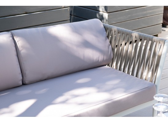 "Касабланка" диван модульный плетеный из роупа, каркас алюминий, роуп серо-коричневый 23мм, ткань бежевая 052 в Каменске-Уральском