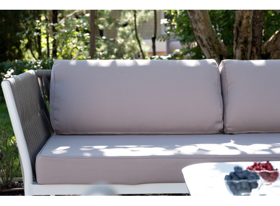 "Касабланка" диван модульный плетеный из роупа, каркас алюминий, роуп серо-коричневый 23мм, ткань бежевая 052 в Каменске-Уральском