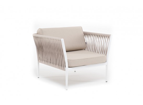 "Касабланка" кресло плетеное из роупа, каркас алюминий белый, роуп бежевый, ткань бежевая в Каменске-Уральском