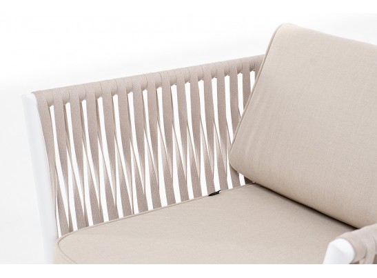 "Касабланка" кресло плетеное из роупа, каркас алюминий белый, роуп бежевый, ткань бежевая в Каменске-Уральском