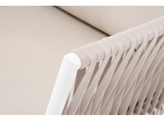 "Касабланка" кресло плетеное из роупа, каркас алюминий белый, роуп бежевый, ткань бежевая в Каменске-Уральском