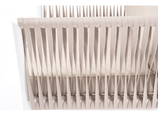 "Касабланка" кресло плетеное из роупа, каркас алюминий белый, роуп бежевый, ткань бежевая в Каменске-Уральском