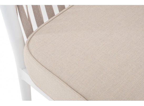 "Касабланка" кресло плетеное из роупа, каркас алюминий белый, роуп бежевый, ткань бежевая в Каменске-Уральском