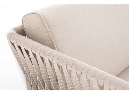 "Касабланка" кресло плетеное из роупа, каркас алюминий белый, роуп бежевый, ткань бежевая в Каменске-Уральском