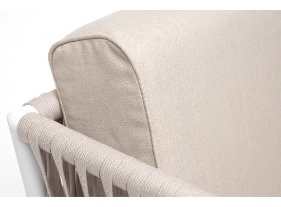 "Касабланка" кресло плетеное из роупа, каркас алюминий белый муар, роуп бежевый 20мм, ткань бежевая 052 в Каменске-Уральском