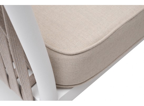 "Касабланка" кресло плетеное из роупа, каркас алюминий белый муар, роуп бежевый 20мм, ткань бежевая 052 в Каменске-Уральском