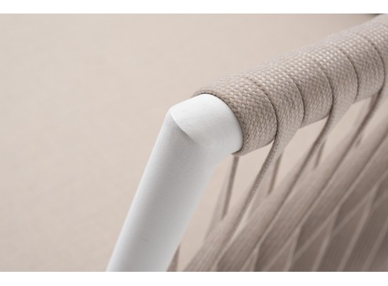 "Касабланка" кресло плетеное из роупа, каркас алюминий белый муар, роуп бежевый 20мм, ткань бежевая 15052 в Каменске-Уральском