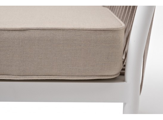 "Касабланка" кресло плетеное из роупа, каркас алюминий белый муар, роуп бежевый 20мм, ткань бежевая 15052 в Каменске-Уральском