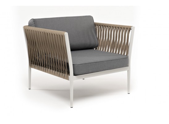 "Касабланка" кресло плетеное из роупа, каркас алюминий светло-серый (RAL7035) муар, роуп серо-коричневый 23мм, ткань серая 017 в Каменске-Уральском