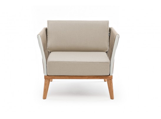 "Касабланка" кресло плетеное из роупа, основание дуб, роуп серо-коричневый 23мм, ткань серая в Каменске-Уральском