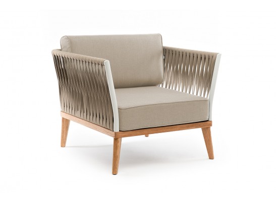 "Касабланка" кресло плетеное из роупа, основание дуб, роуп серо-коричневый 23мм, ткань серая в Каменске-Уральском