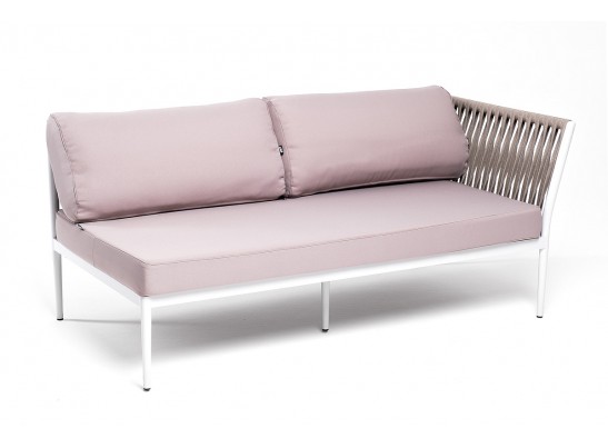 "Касабланка" левый модуль плетеный из роупа, каркас алюминий светло-серый (RAL7035) муар, роуп серо-коричневый 23мм, ткань бежевая 052 в Каменске-Уральском