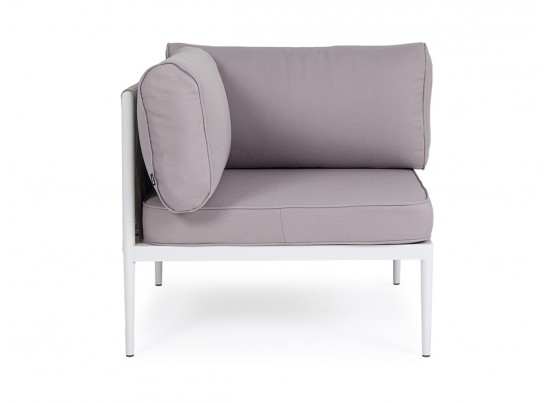 "Касабланка" угловой модуль плетеный из роупа, каркас алюминий светло-серый (RAL7035) шагрень, роуп серо-коричневый 23мм, ткань Neo ash в Каменске-Уральском