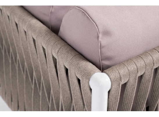 "Касабланка" левый модуль плетеный из роупа, каркас алюминий светло-серый (RAL7035) шагрень, роуп серо-коричневый 23мм, ткань Neo ash в Каменске-Уральском