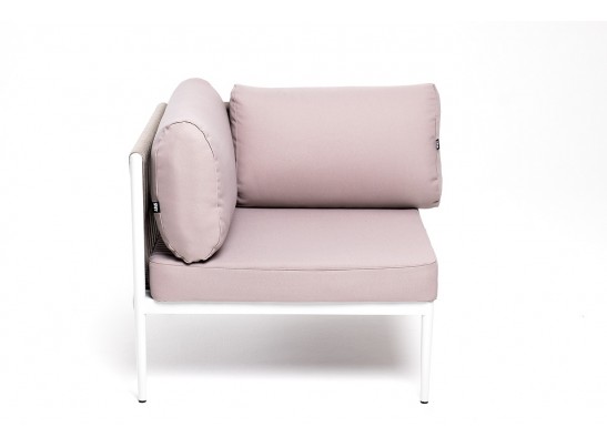 "Касабланка" угловой модуль плетеный из роупа, каркас алюминий светло-серый (RAL7035) муар, роуп серо-коричневый 23мм, ткань бежевая 052 в Каменске-Уральском