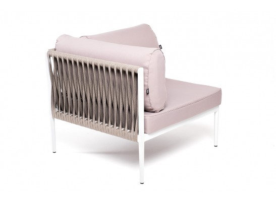 "Касабланка" угловой модуль плетеный из роупа, каркас алюминий светло-серый (RAL7035) муар, роуп серо-коричневый 23мм, ткань бежевая 052 в Каменске-Уральском