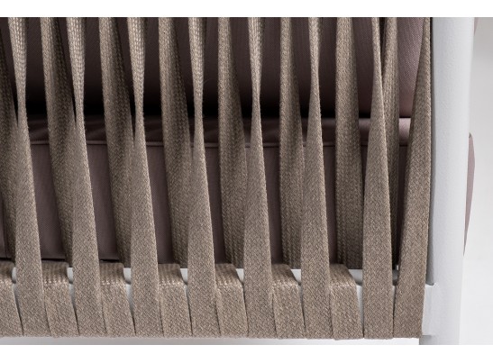 "Касабланка" угловой модуль плетеный из роупа, каркас алюминий светло-серый (RAL7035) муар, роуп серо-коричневый 23мм, ткань бежевая 052 в Каменске-Уральском