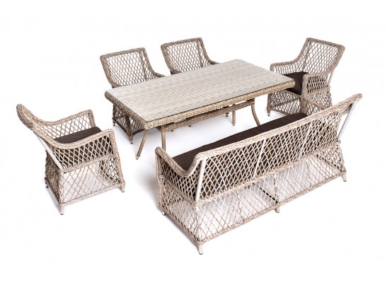 "Катания" обеденная группа плетеная на 6 персон, цвет бежевый в Каменске-Уральском