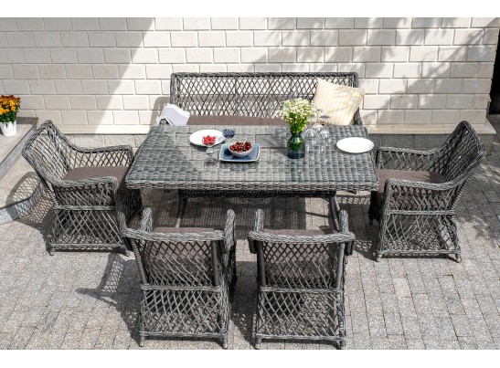 "Катания" обеденная группа плетеная на 6 персон, цвет графит в Каменске-Уральском