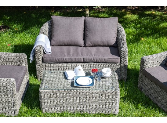 "Кон Панна" диван из искусственного ротанга (гиацинт) двухместный, цвет серый в Каменске-Уральском