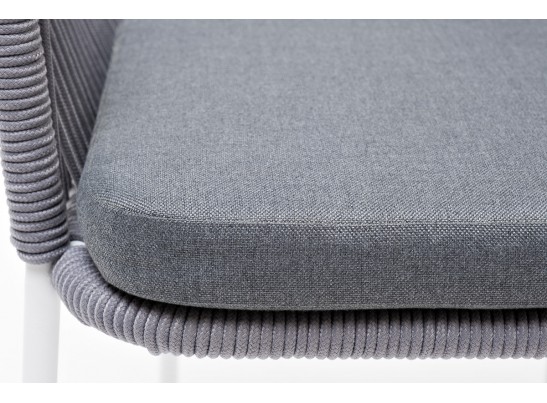 "Лион" стул плетеный из роупа, каркас из стали белый, роуп светло-серый, ткань светло-серая в Каменске-Уральском