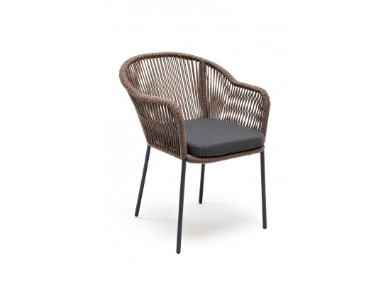 "Лион" стул плетеный из роупа, каркас из стали серый, роуп коричневый, ткань темно-серая в Каменске-Уральском
