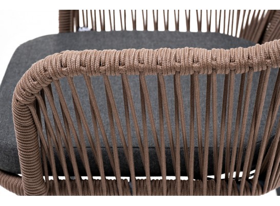 "Лион" стул плетеный из роупа, каркас из стали серый, роуп коричневый, ткань темно-серая в Каменске-Уральском