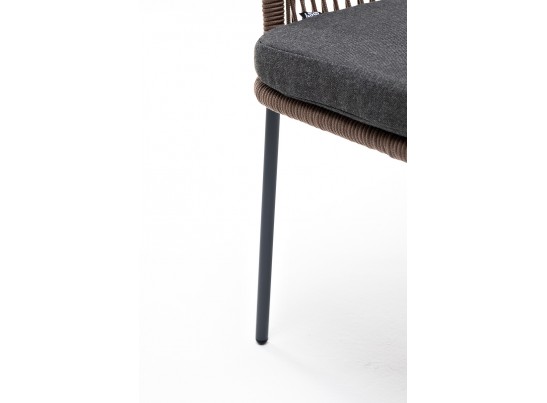 "Лион" стул плетеный из роупа, каркас из стали серый, роуп коричневый, ткань темно-серая в Каменске-Уральском