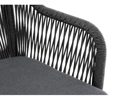 "Лион" стул плетеный из роупа, каркас из стали темно-серый (RAL7024) шагрень, роуп темно-серый круглый, ткань серая в Каменске-Уральском