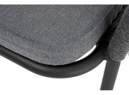 "Лион" стул плетеный из роупа, каркас из стали темно-серый (RAL7024) шагрень, роуп темно-серый круглый, ткань серая в Каменске-Уральском