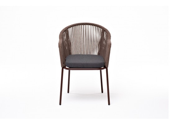 "Лион" стул плетеный из роупа, каркас из стали коричневый (RAL8016) муар, роуп коричневый круглый, ткань бежевая в Каменске-Уральском