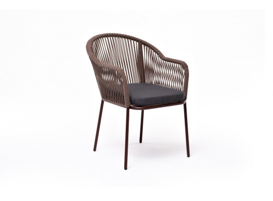 "Лион" стул плетеный из роупа, каркас из стали коричневый (RAL8016) муар, роуп коричневый круглый, ткань бежевая в Каменске-Уральском