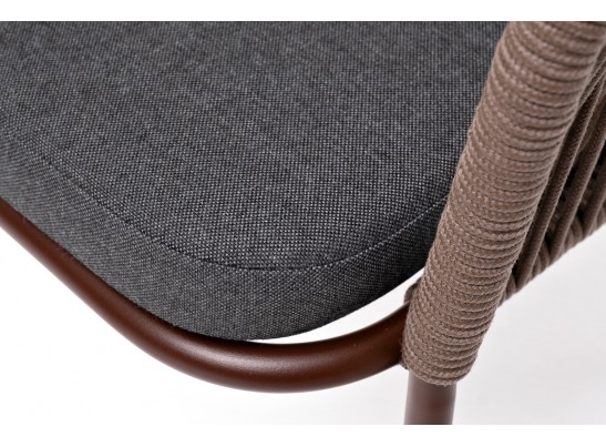 "Лион" стул плетеный из роупа, каркас из стали коричневый (RAL8016) муар, роуп коричневый круглый, ткань бежевая в Каменске-Уральском