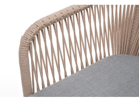 "Лион" стул плетеный из роупа, каркас из стали светло-серый (RAL7035) муар, роуп бежевый круглый, ткань светло-серая в Каменске-Уральском