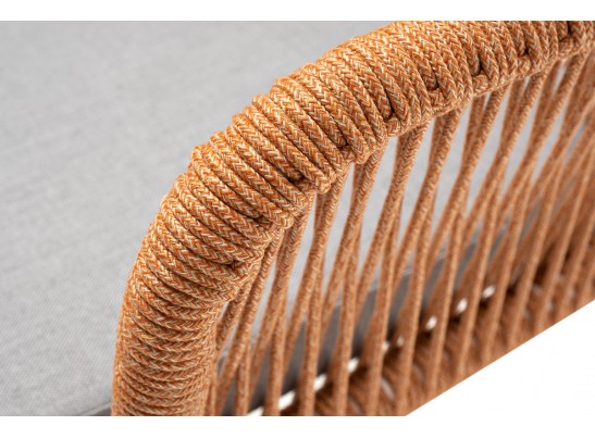 "Лион" стул плетеный из роупа, каркас из стали светло-серый (RAL7035) муар, роуп оранжевый меланж круглый, ткань светло-серая в Каменске-Уральском