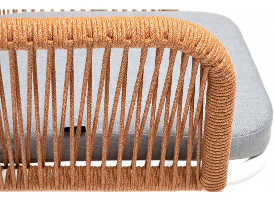 "Лион" стул плетеный из роупа, каркас из стали светло-серый (RAL7035) муар, роуп оранжевый меланж круглый, ткань светло-серая в Каменске-Уральском