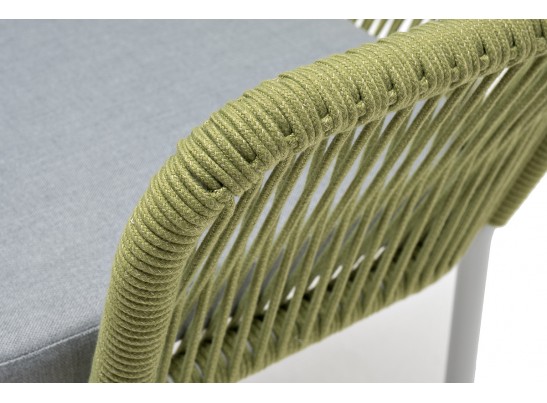 "Лион" стул плетеный из роупа, каркас из стали светло-серый (RAL7035) муар, роуп салатовый меланж круглый, ткань светло-серая в Каменске-Уральском
