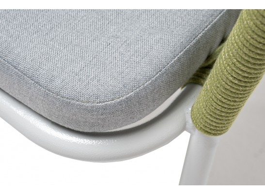 "Лион" стул плетеный из роупа, каркас из стали светло-серый (RAL7035) муар, роуп салатовый меланж круглый, ткань светло-серая в Каменске-Уральском