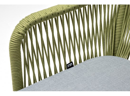 "Лион" стул плетеный из роупа, каркас из стали светло-серый (RAL7035) муар, роуп салатовый меланж круглый, ткань светло-серая в Каменске-Уральском