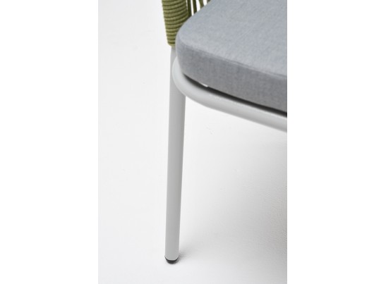 "Лион" стул плетеный из роупа, каркас из стали светло-серый (RAL7035) муар, роуп салатовый меланж круглый, ткань светло-серая в Каменске-Уральском