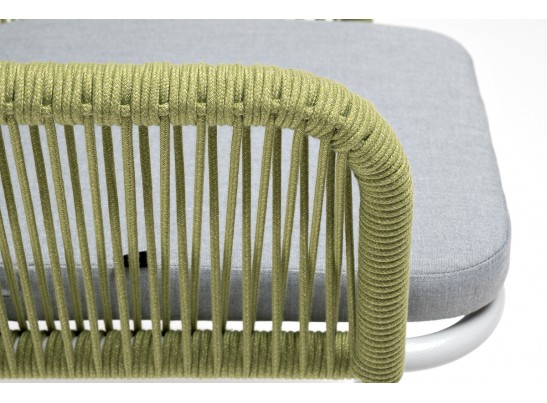 "Лион" стул плетеный из роупа, каркас из стали светло-серый (RAL7035) муар, роуп салатовый меланж круглый, ткань светло-серая в Каменске-Уральском