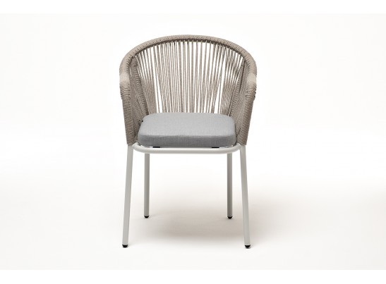 "Лион" стул плетеный из роупа, каркас из стали светло-серый (RAL7035) муар, роуп серый меланж круглый, ткань светло-серая в Каменске-Уральском