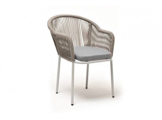 "Лион" стул плетеный из роупа, каркас из стали светло-серый (RAL7035) муар, роуп серый меланж круглый, ткань светло-серая в Каменске-Уральском