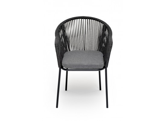 "Лион" стул плетеный из роупа, каркас из стали темно-серый (RAL7024) муар, роуп темно-серый круглый, ткань темно-серая 027 в Каменске-Уральском