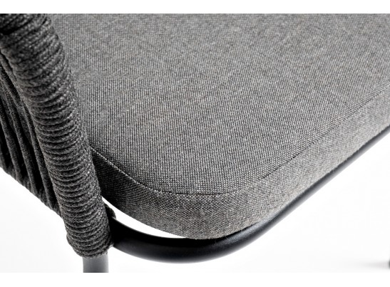 "Лион" стул плетеный из роупа, каркас из стали темно-серый (RAL7024) муар, роуп темно-серый круглый, ткань темно-серая 027 в Каменске-Уральском