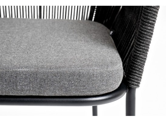 "Лион" стул плетеный из роупа, каркас из стали темно-серый (RAL7024) муар, роуп темно-серый круглый, ткань темно-серая 027 в Каменске-Уральском