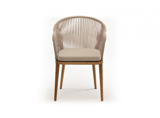 "Лион" стул плетеный из роупа, основание дуб, роуп бежевый круглый, ткань бежевая в Каменске-Уральском