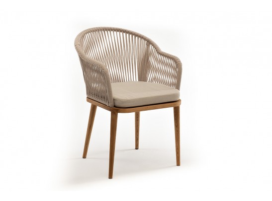 "Лион" стул плетеный из роупа, основание дуб, роуп бежевый круглый, ткань бежевая в Каменске-Уральском